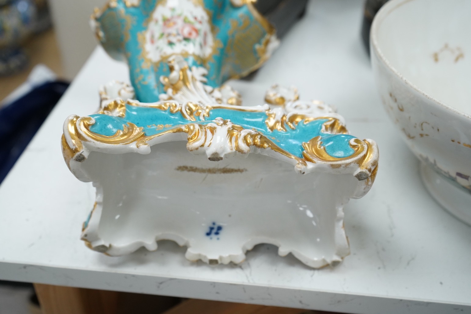 A 19th century French cornucopia vase and a Continental bowl, tallest 26cm